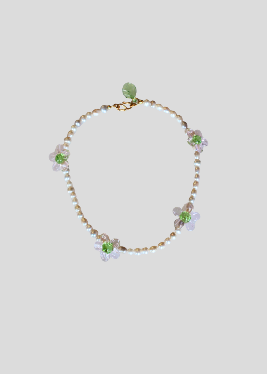 Bloom pearl necklace -Pink/Green