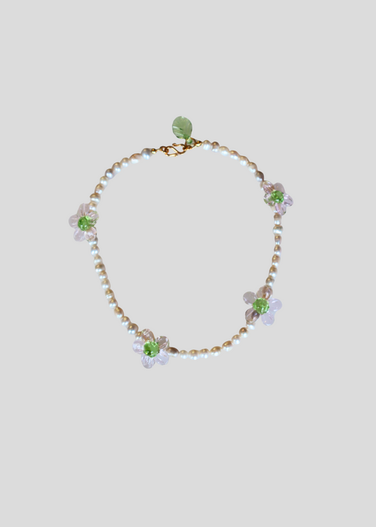 Bloom pearl necklace -Pink/Green